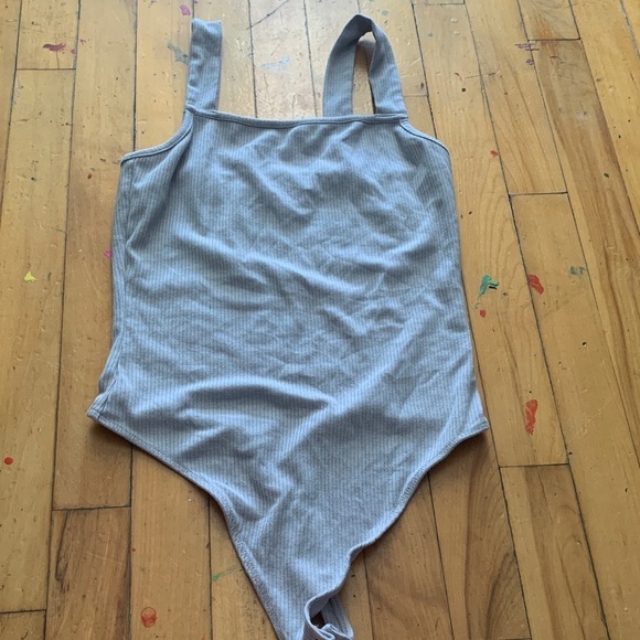 American Eagle Outfitters Tops - American Eagle Outfitters Light Gray Ribbed bodysuit